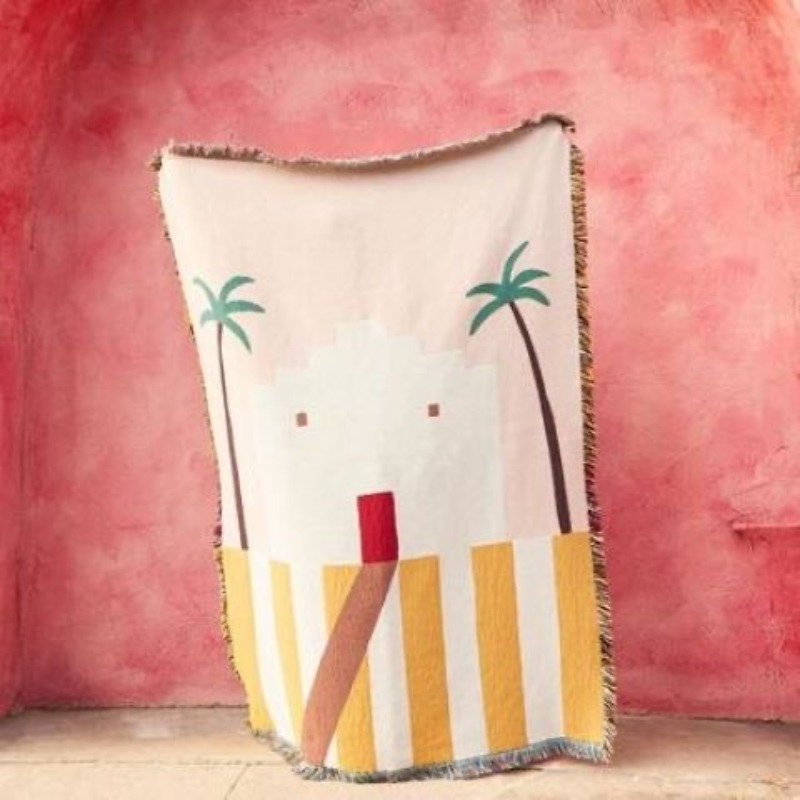 Boho Throw Blanket Fringe - Coperta Decorativa Rosa Pastello Stile Desert